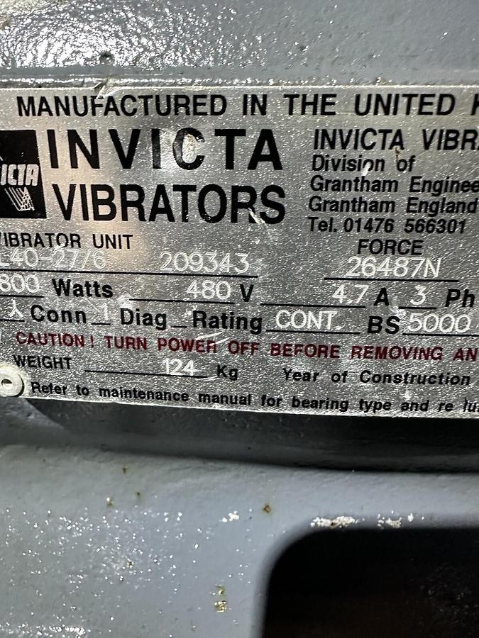Used Invicta,BL40-27/6 209343,Vibrator Unit 1152RPM 1800W 480V Class F
