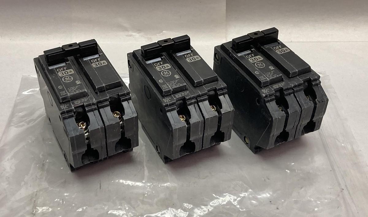 Used General Electric,THQL230,2-Pole Circuit Breaker 120-240V 30A LOT OF 3