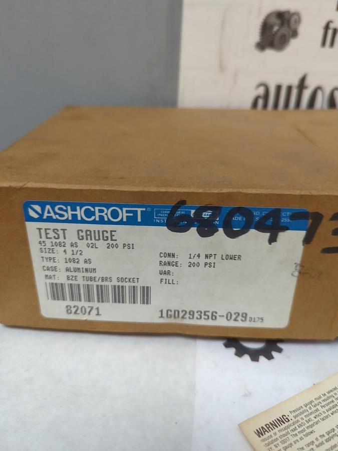ASHCROFT,45-1082-AS-021,4-1/2 IN TEST GAUGE200 PSI 1/4 IN NPT NOS