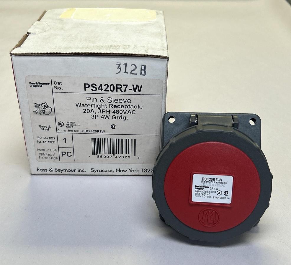 LEGRAND PASS & SEYMOUR,PS420R7W,PIN & SLEEVE WATERTIGHT RECEPTACLE NOS