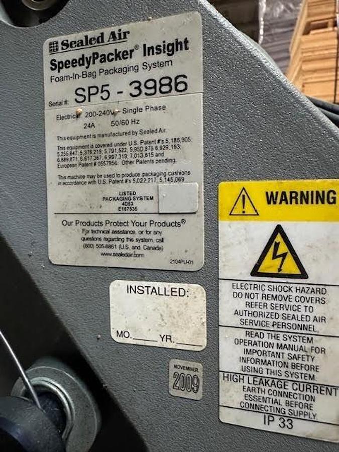 Used SpeedyPacker,Insight SP5-3986,Foam-In-Bag Packaging Machine W/Barrel Adapters