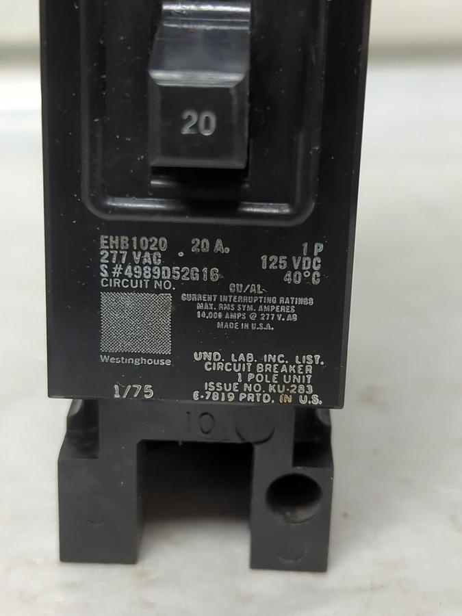 Used WESTINGHOUSE,EHB1020,CIRCUIT BREAKER 1-POLE 20 AMP PRE-OWNED