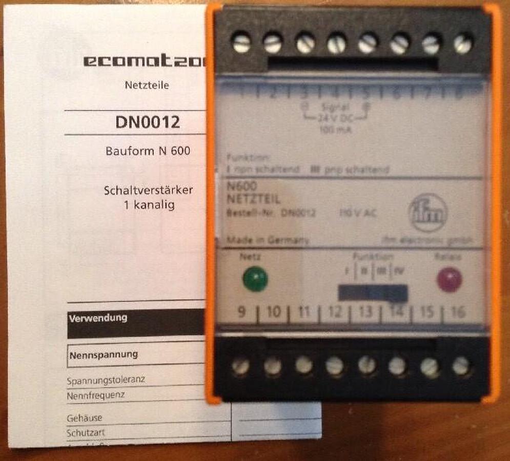 IFM Economat,600 DN0012,200 One-Channel Switching Amplifier Type N 600