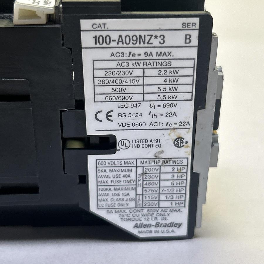 Used ALLEN BRADLEY,100-A09NZ*3,CONTACTOR