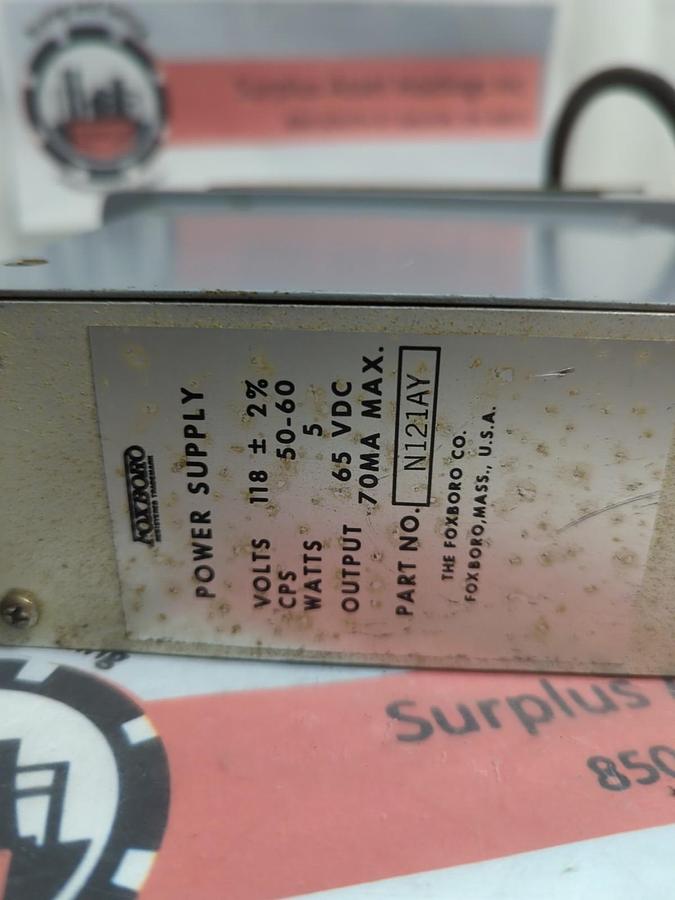 Used FOXBORO,N121AY,POWER SUPPLY VOLT 118+2% CPS 50-60 WATT 5 PRE-OWNED