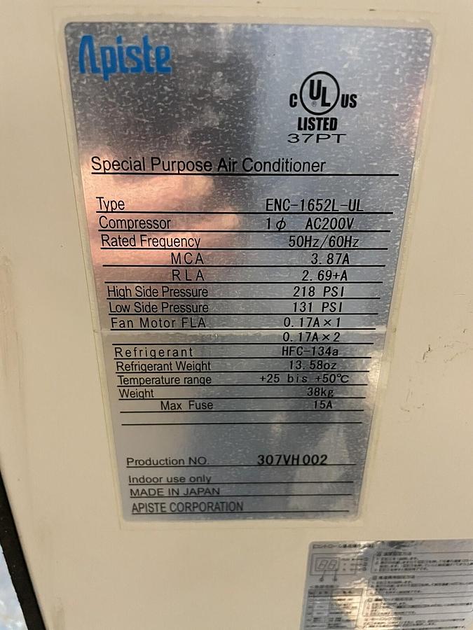 Used APISTE,ENC-1652L-UL,AIR CONDITIONER 1450/1600w 200v 1PH