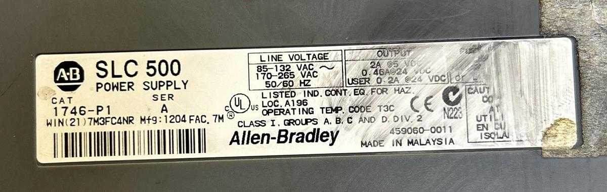 Used ALLEN BRADLEY,1746-A7,PLC 7 SLOT RACK W/ 1746-P1 POWER SUPPLY