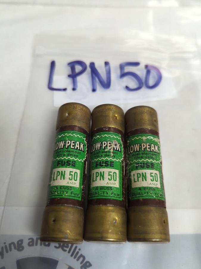 Used COOPER BUSSMANN,LPN-50,LOW-PEAK 50 AMP FUSE LOT OF 3 PRE-OWNED