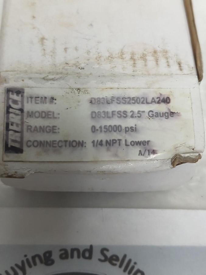 TRERICE,D83LFSS,PRESSURE GAUGE 2.5 INCH FACE 1/4 INCH LM 0-15000 PSI NOS