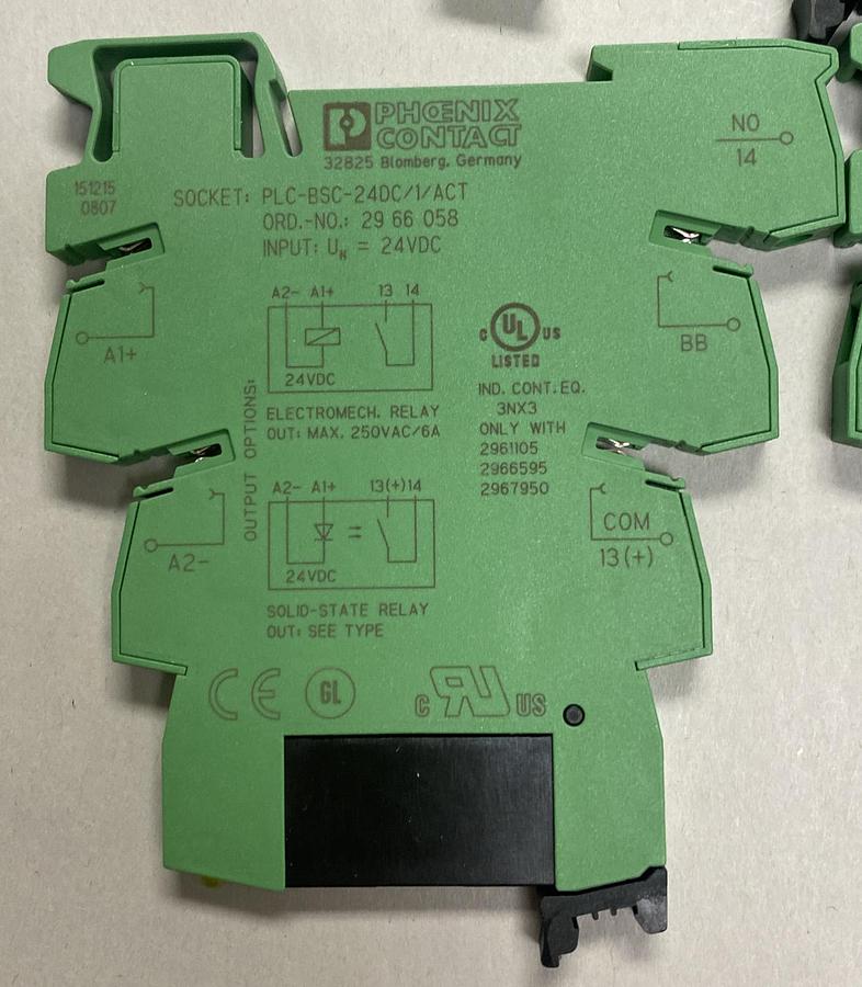 PHOENIX CONTACT,PLC-BSC- 24DC/ 1/ACT 2966058,RELAY SOCKET LOT OF 7 NEW