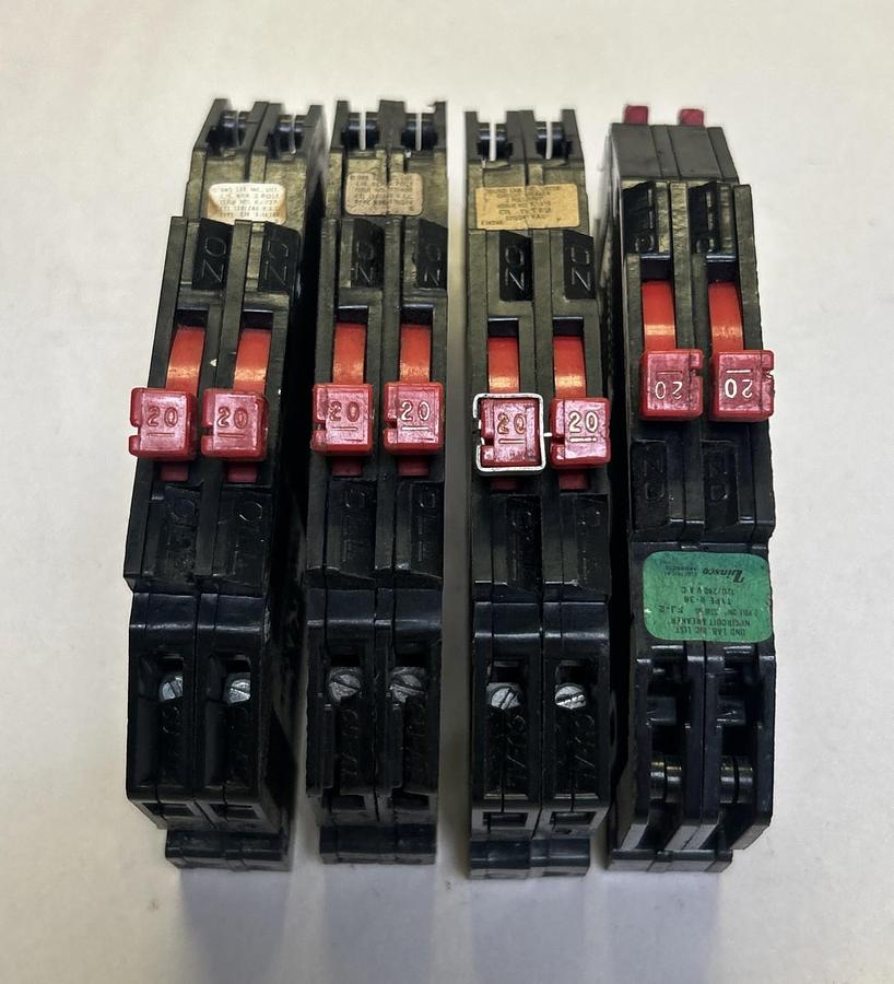 Used ZINSCO,R38AL,CIRCUIT BREAKER 20A 120/240V 2P LOT OF 4