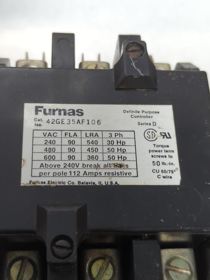Used FURNAS,42GE35AF106,DEFINITE PURPOSE CONTROLLER SERIES D 3-POLE PRE-OWNED