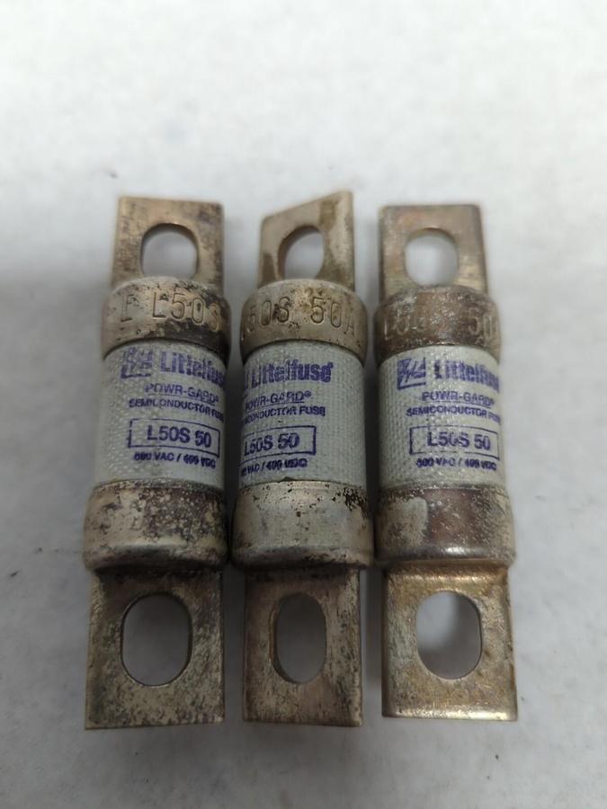 Used LITTELFUSE,LS50-50,SEMI-CONDUCTOR 50 AMP FUSE LOT OF 3 PRE-OWNED