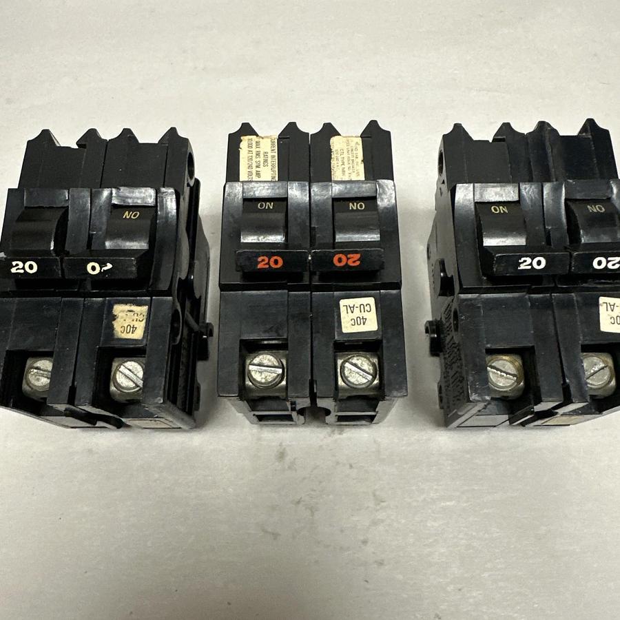 Used Fereral Pacific Electric,NB220,20 Amp 2 Pole Bolt On Circuit Breaker LOT of 3