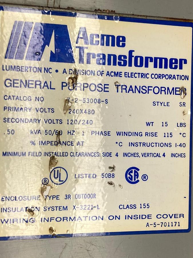 Used Acme Transformer,T-2-53008-S,General Purpose Transformer