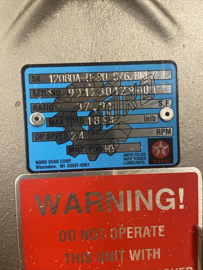Used Nord ,2080A-D-90 S/6 BRE,Gearmotor Ratio 37.91 10HP 1864 inlb 24RPM NOS
