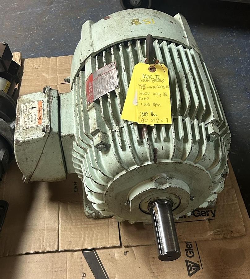 Used WESTINGHOUSE,1636B27G30,AC MOTOR 15HP 460V 1765RPM 3PH 254T FRAME