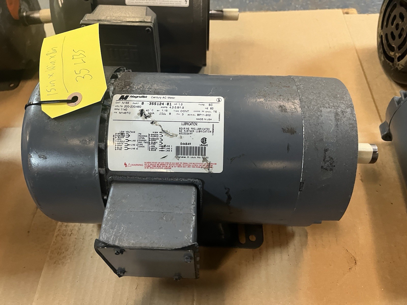 Used MAGNETEK,N155,MOTOR 1HP 1140RPM 3PH M145TC