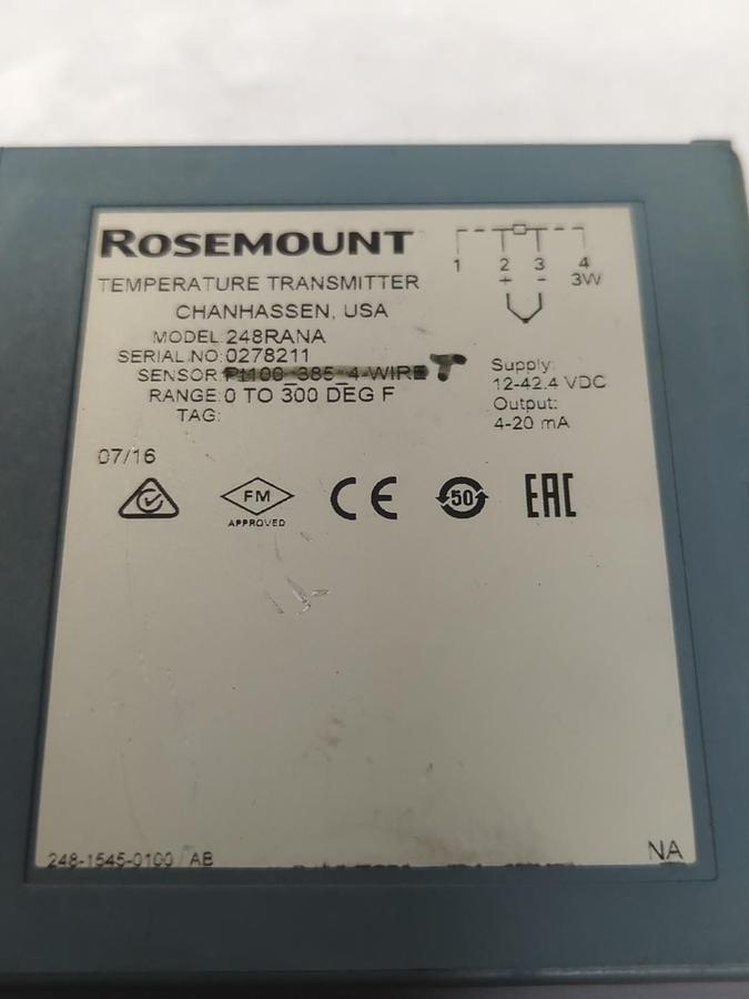Used ROSEMOUNT,248RANA,TEMPERATURE TRANSMITTER 0-300°F PRE-OWNED