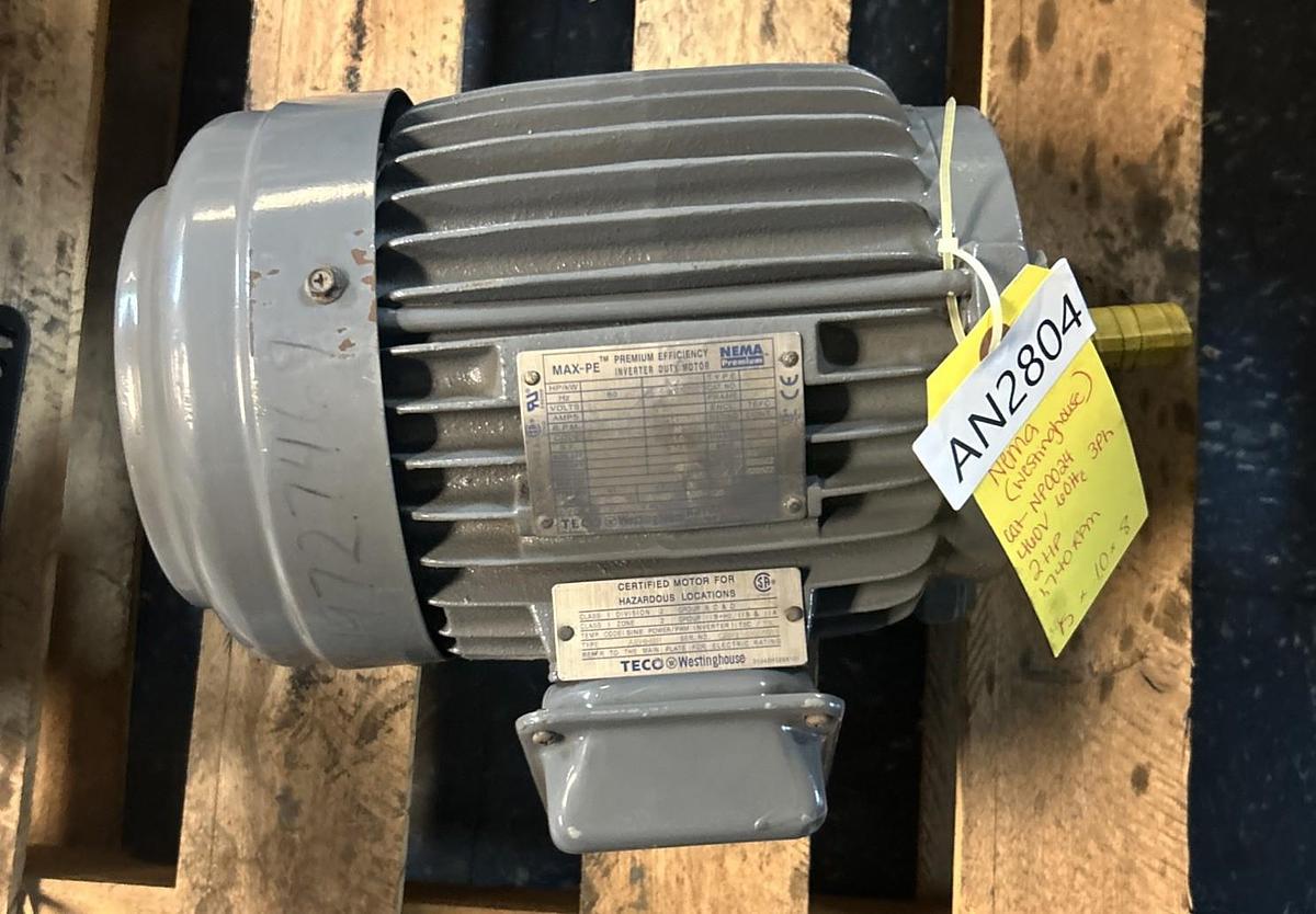 Used TECO WESTINGHOUSE,NP0024,INVERTER DUTY MOTOR 2HP 230/460V 1740RPM 3PH 145T FRAME