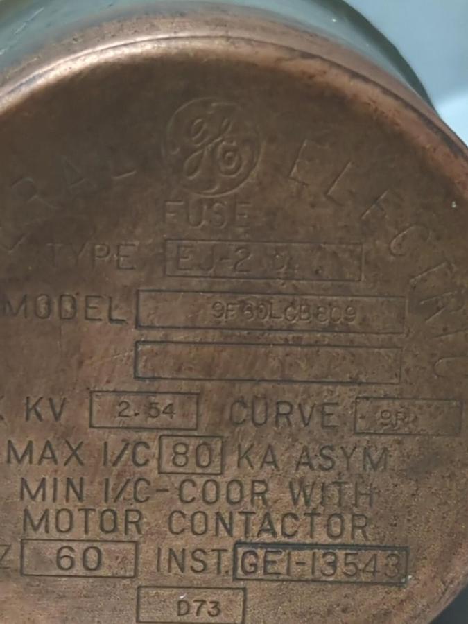 Used GENERAL ELECTRIC,9F60L0B809,TYPE EJ-2 MOTOR STARTER FUSE 2.54KV PRE-OWNED