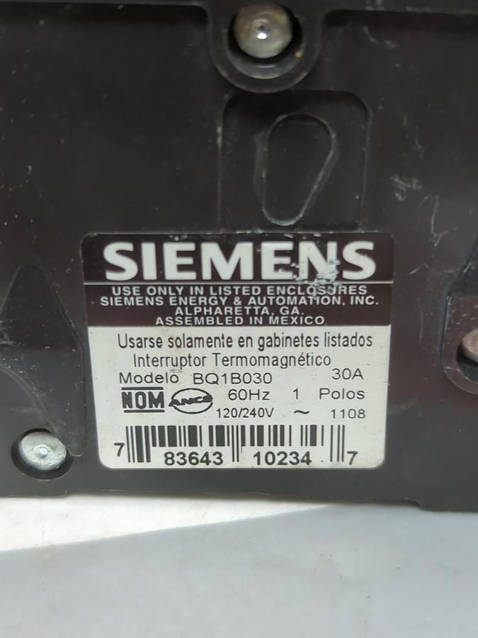 Used SIEMENS,BQ1B030,CIRCUIT BREAKER 30 AMP 1-POLE LOT OF 5 PRE-OWNED