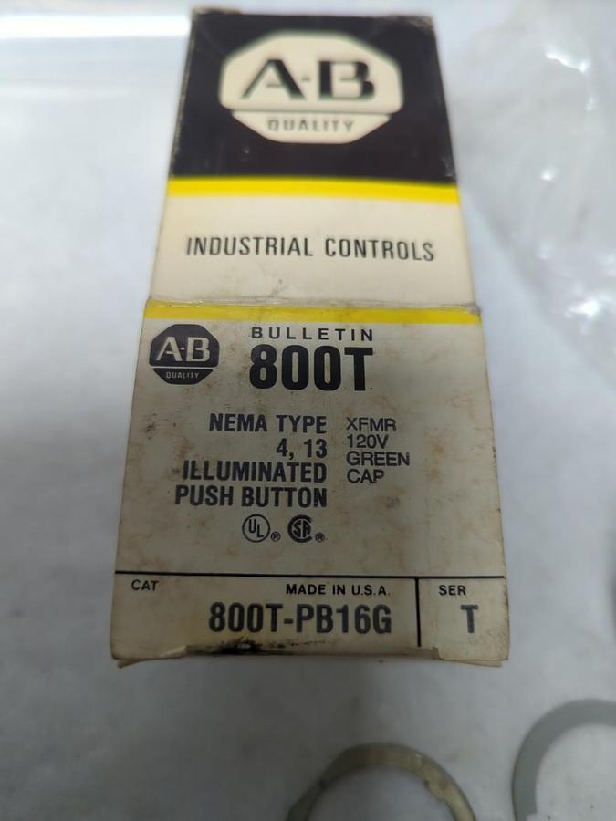 ALLEN-BRADLEY,800T-PB16G,ILLUMINATED PUSH BUTTON GREEN SERIES T NOS
