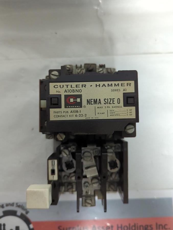 Used CUTLER-HAMMER,A10BN0,MOTOR STARTER 18 AMP 3-POLE SIZE 0 PRE-OWNED