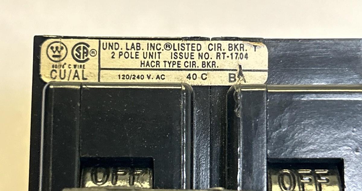 Used WESTINGHOUSE,HACR230,CIRCUIT BREAKER 30A 120/240V 2P