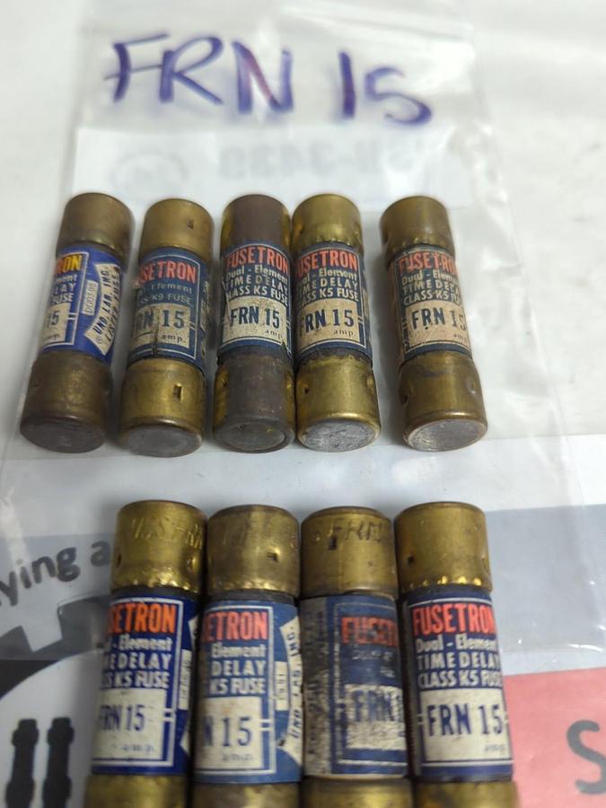 Used COOPER BUSSMANN,FRN-15,FUSETRON 15 AMP FUSE LOT OF 9 PRE-OWNED