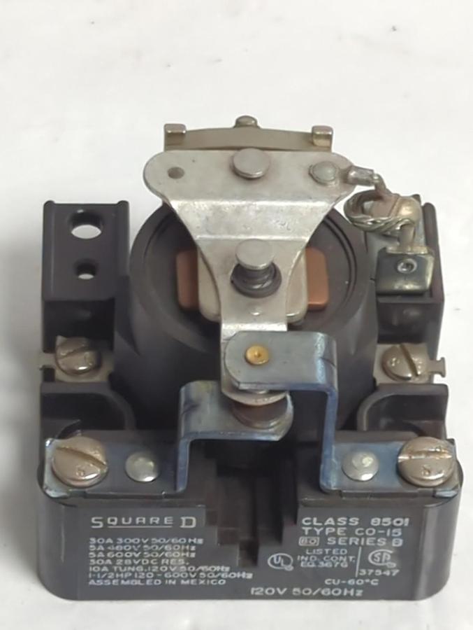 Used SQUARE D,8501-CO-15,SERIES B POWER RELAY 120V 50/60HZ PRE-OWNED