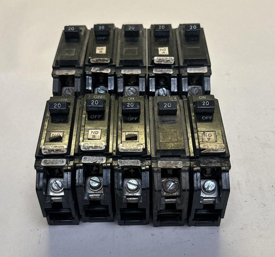 Used GENERAL ELECTRIC,THQC1120,CIRCUIT BREAKER 20A 120/240V LOT OF 10