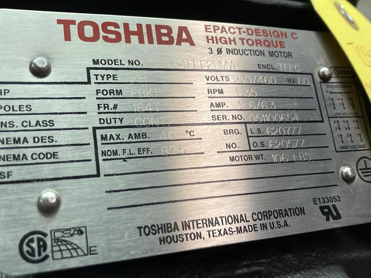 Used Toshiba,Model C0054FLF2UMWQ,Motor Type IKH 1735RPM 230/460V Frame 184T 60Hz