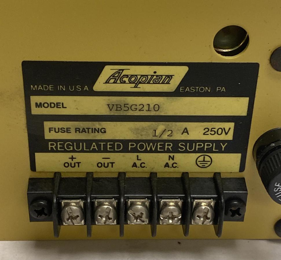 Acopian,VB5G210M,Regulated Power Supply 1/2 Amps 250 Volts NOS