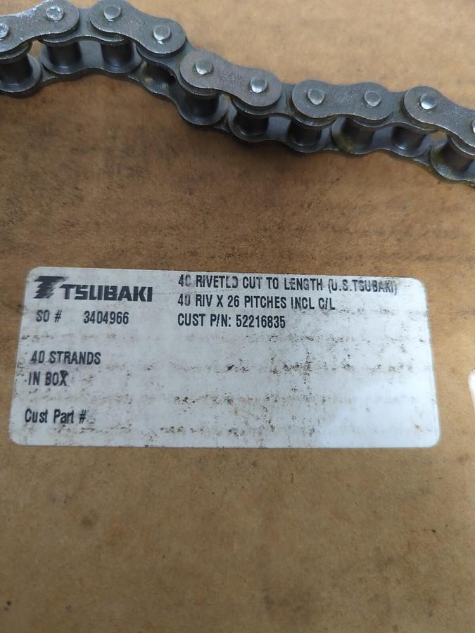 TSUBAKI,40PC.,ROLLER CHAIN CUT TO LENGTH 40 RIV X 26 PITCHES INCL 7PC. C/L