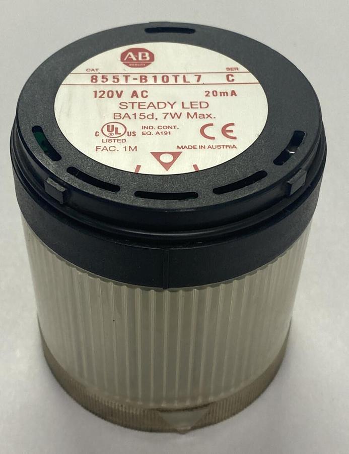 Used ALLEN BRADLEY,855T-B10TL7,SER C CLEAR STACK LIGHT