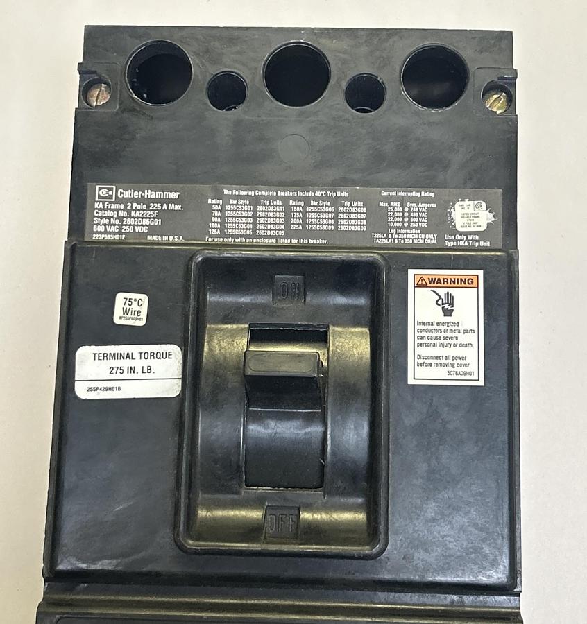Used CUTLER-HAMMER,KA2225F,CIRCUIT BREAKER 225A 600V 2P