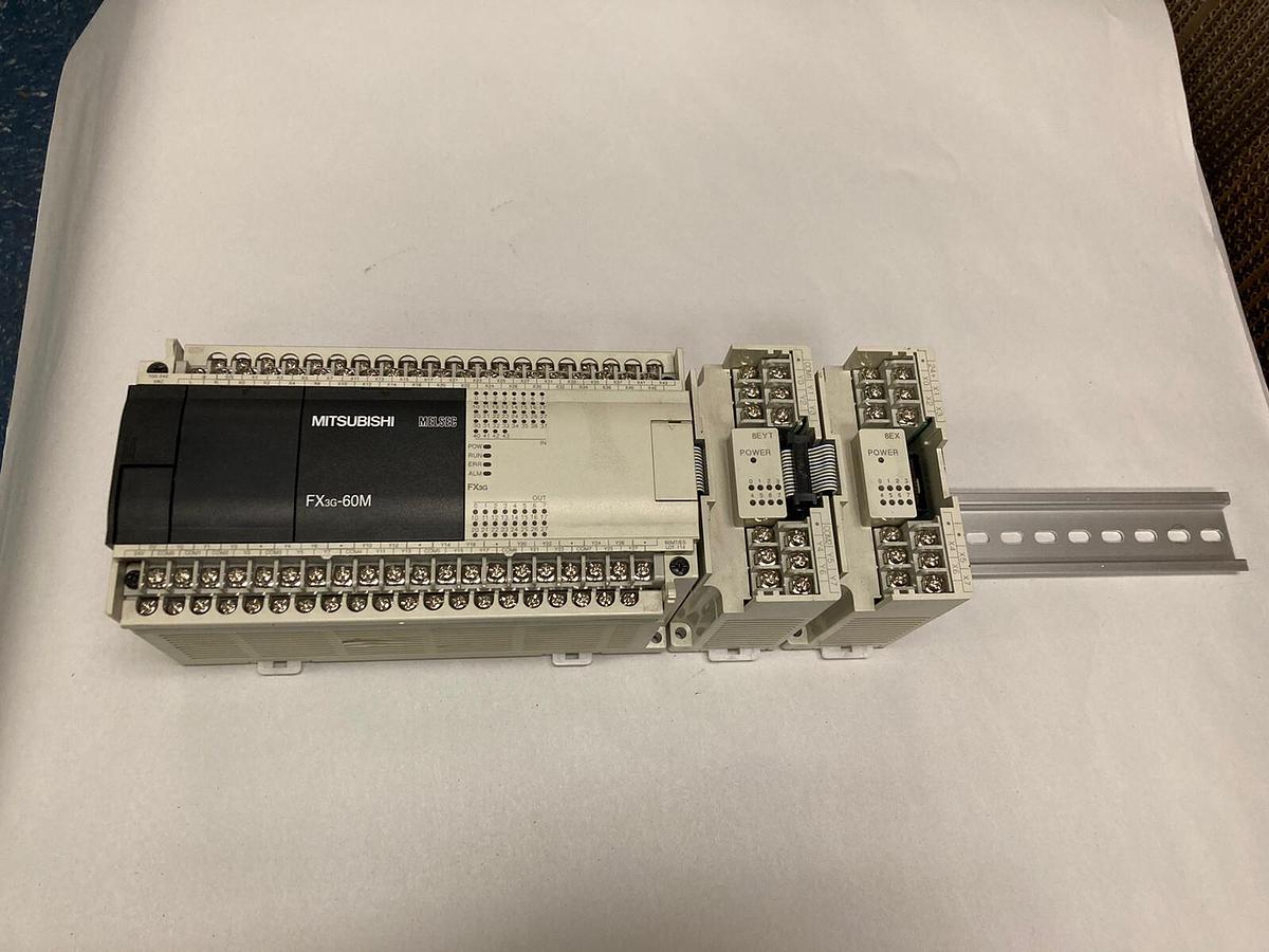 Used Mitsubishi,FX3G-60MT/ES,AC Base Unit FX2N-8EYT and FX2N-8EX Transistor Blocks