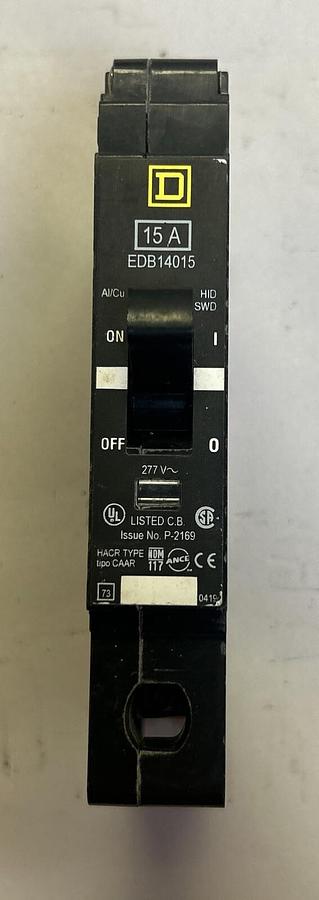 Used SQUARE D,EDB14015,CIRCUIT BREAKER 15A 277V 1P