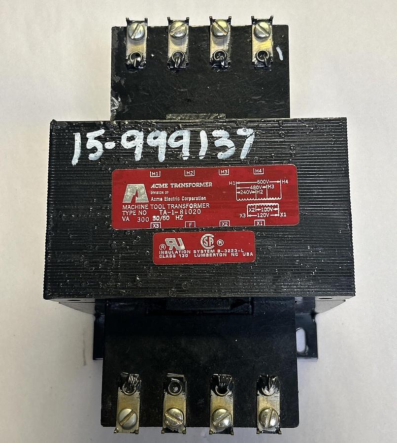 Used ACME TRANSFORMER,TA-1-81020,MACHINE TOOL TRANSFORMER 300VA