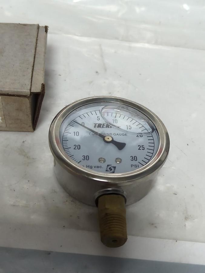 TRERICE,D82LFB,PRESSURE GAUGE 30HG-30PSI 1/4 NPT LM NOS