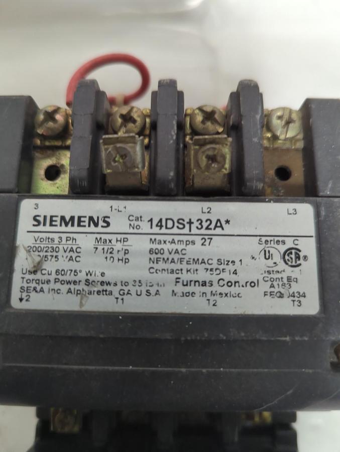 Used SIEMENS,14DS-132A,SIZE1 STATER WITH OVERLOAD RELAY 48ASE3M20 PRE-OWNED