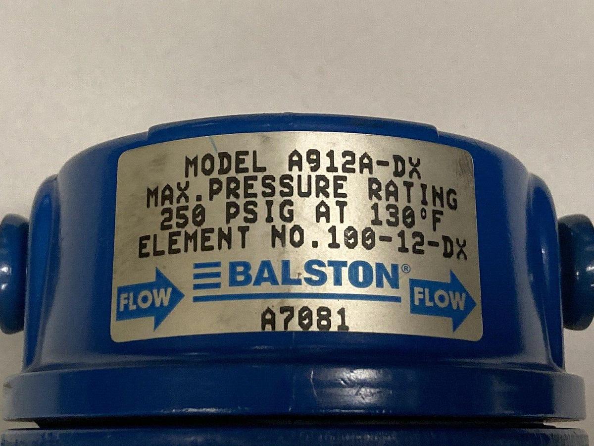 Used Balston,A912A-DX,Compressed Air Filter 1/2 INCH 250 PSIG Element 100-12-DX