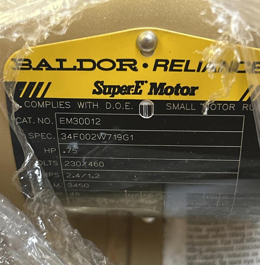 BALDOR,EM30012,MOTOR 3/4HP 3450RPM 230/460V 3PH 48 FRAME NEW