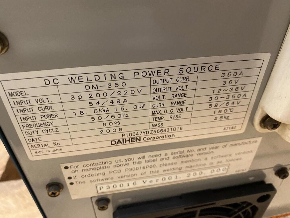 Used DAIHEN OTC,DM350,WELD POWER SOURCE SUPPLY WITH FEEDER