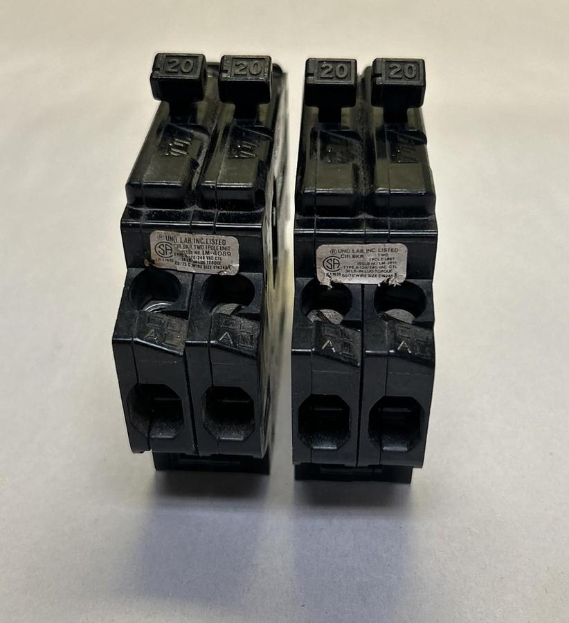 Used SYLVANIA,A220,TANDEM CIRCUIT BREAKER 20A 120/240V 2P LOT OF 2