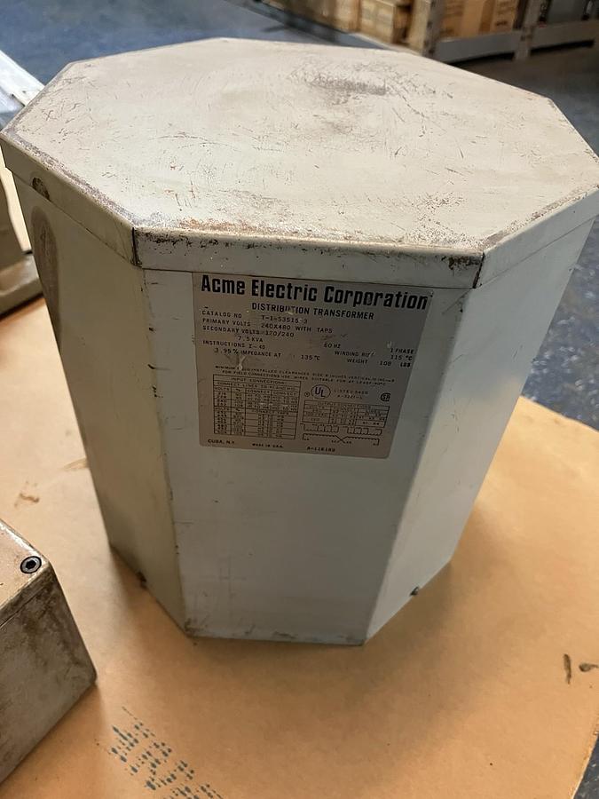 Used ACME,T-1-53515-3,DISTRIBUTION TRANSFORMER 7.5KVA HV 240x480v LV 120/240v 1PH