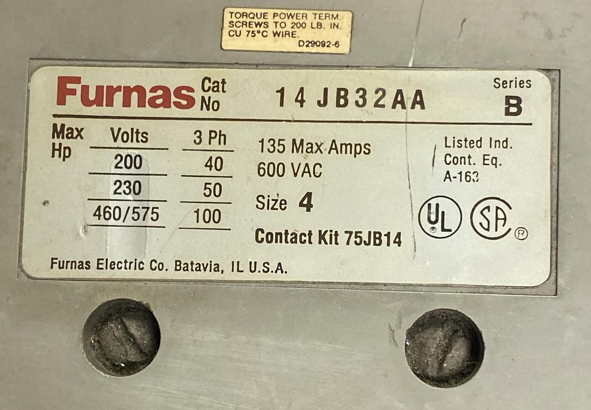 Used Furnas,14JB32AA,Starter Size 4 135A 600V