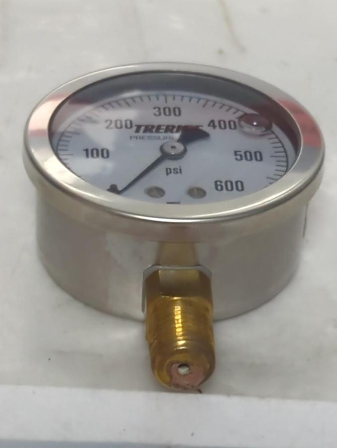 Used TRERICE,D82LFB,PRESSURE GAUGE 2.5 INCH FACE 1/4 INCH LM 0-600 PSI PRE-OWNED