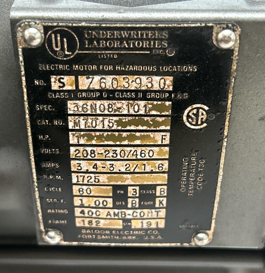 Used BALDOR,M7015,ELECTRIC MOTOR 1HP 1725RPM 208-230/460V 3PH 182 FRAME